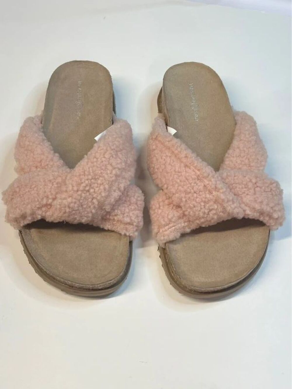 Treasure & Bond Pink Sherpa Crisscross Slide Sandals Size 7 New